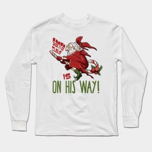 Santa Claus Witch Flying on Candy Cane Long Sleeve T-Shirt